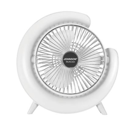 JOHNSON - RGB LED перезаряджуваний настільний вентилятор, багатоколірний LED/5W/3,7V 1200 mAh, діам. 14 cm, білий