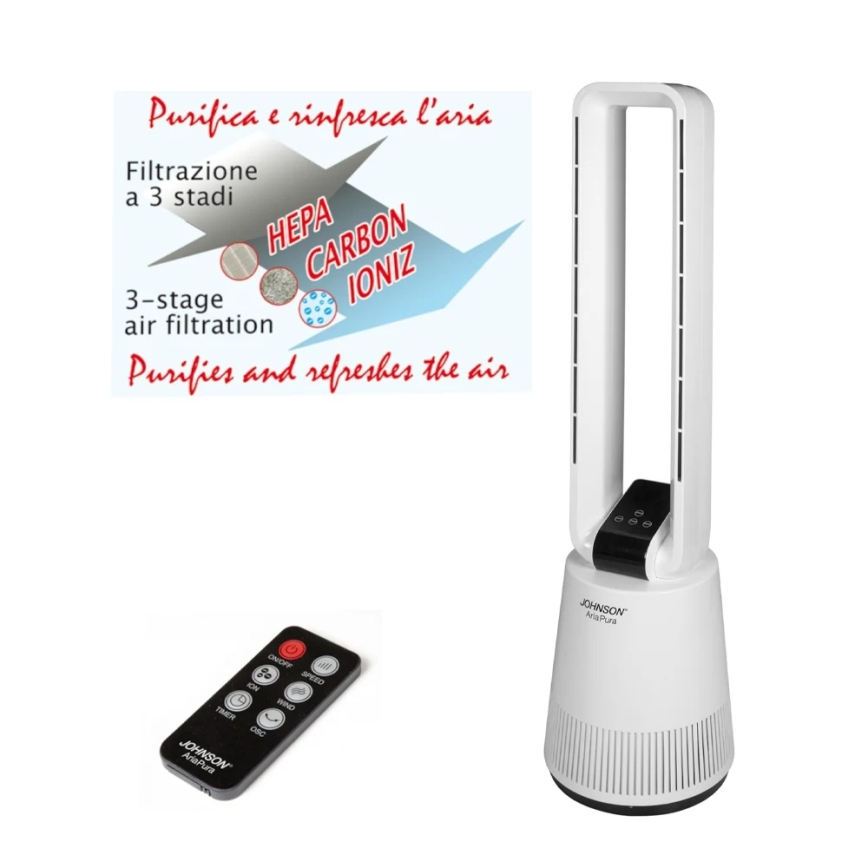 JOHNSON - Вентилятор с очистителем воздуха и HEPA-фильтром ARIA PURA 90W/230V, белый + пульт дистанционного управления