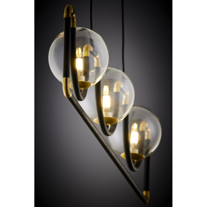 Jupiter 1990 - Підвісна люстра HANZA 3xG9/10W/230V чорний/золотистий