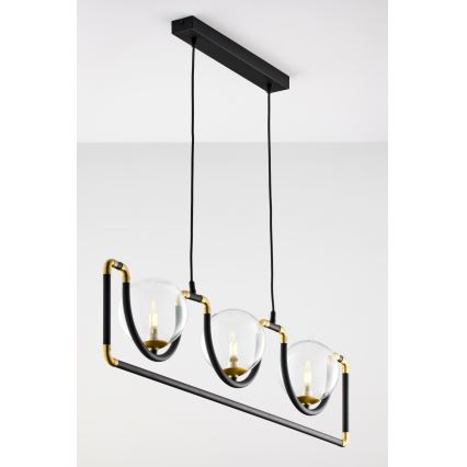 Jupiter 1990 - Підвісна люстра HANZA 3xG9/10W/230V чорний/золотистий