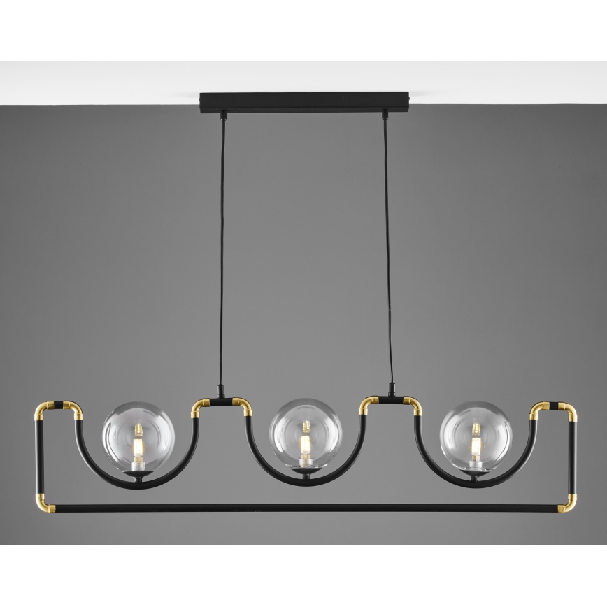 Jupiter 1990 - Підвісна люстра HANZA 3xG9/10W/230V чорний/золотистий