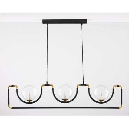 Jupiter 1990 - Підвісна люстра HANZA 3xG9/10W/230V чорний/золотистий