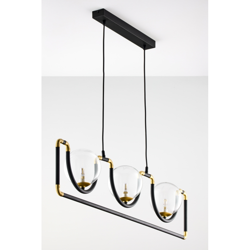 Jupiter 1990 - Підвісна люстра HANZA 3xG9/10W/230V чорний/золотистий