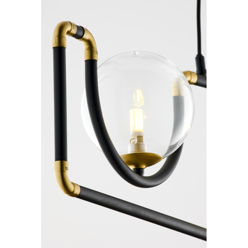 Jupiter 1990 - Підвісна люстра HANZA 3xG9/10W/230V чорний/золотистий