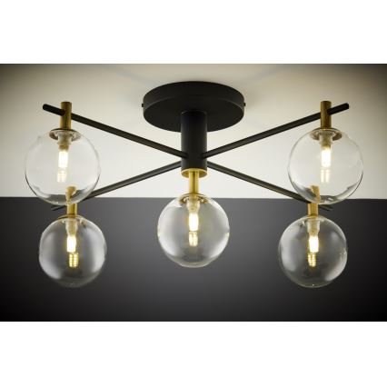 Jupiter 2035 - Припотолочная люстра FIGARO 5xG9/10W/230V черный/золотистый/бежевый/прозрачный