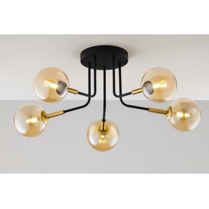 Jupiter 2038 - Люстра на штанзі BURANO 5xG9/10W/230V чорний/золотий/бежевий