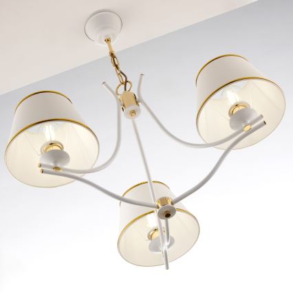 Jupiter 2085 - люстра на ланцюгу SAMBA 3xE27/15W/230V біла/золотиста