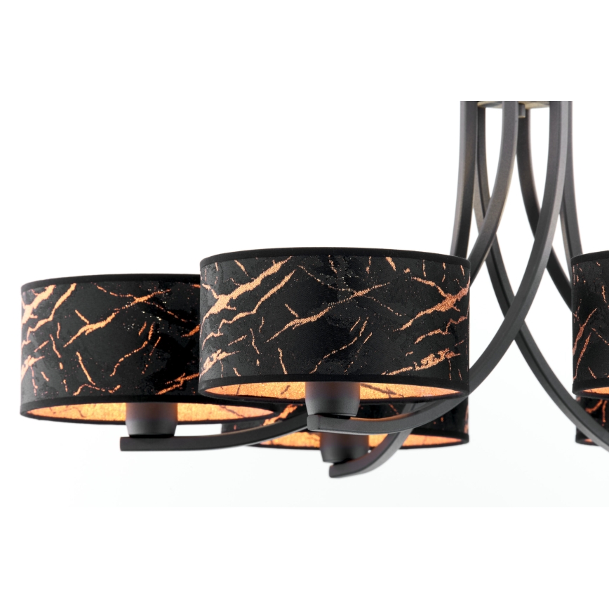 Jupiter 2108 - Подвесная люстра на цепи ARTHUR 6xE27/15W/230V черный/оранжевый/мраморный декор