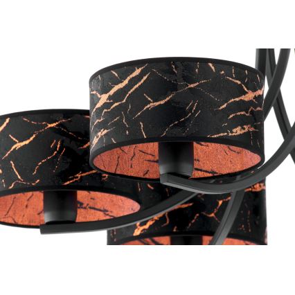 Jupiter 2108 - Подвесная люстра на цепи ARTHUR 6xE27/15W/230V черный/оранжевый/мраморный декор