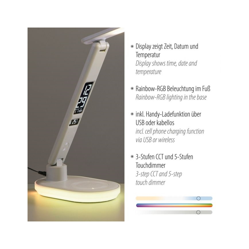 JUST LIGHT. 11018-16 - Сенсорная столовая лампа TINA LED/4W/230V с беспроводной зарядкой, белая