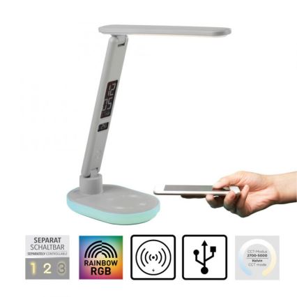 JUST LIGHT. 11018-16 - RGBW LED Touch Desk Lamp with Wireless Charging TINA LED/4W/230V White