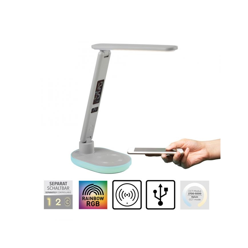 JUST LIGHT. 11018-16 - RGBW LED Touch Desk Lamp with Wireless Charging TINA LED/4W/230V White