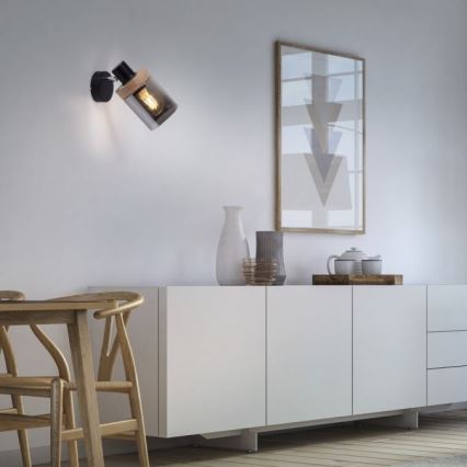 JUST LIGHT. 11311-18 - Настінний точковий світильник PASQUAL 1xE27/40W/230V чорний/каучукове дерево
