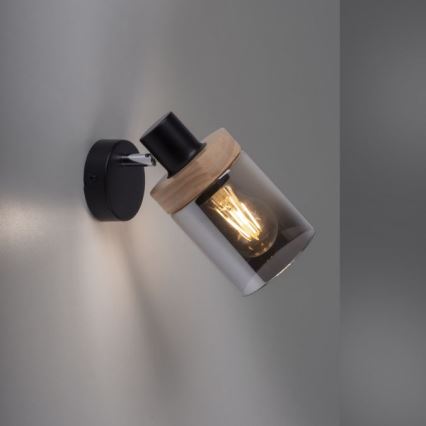 JUST LIGHT. 11311-18 - Настінний точковий світильник PASQUAL 1xE27/40W/230V чорний/каучукове дерево