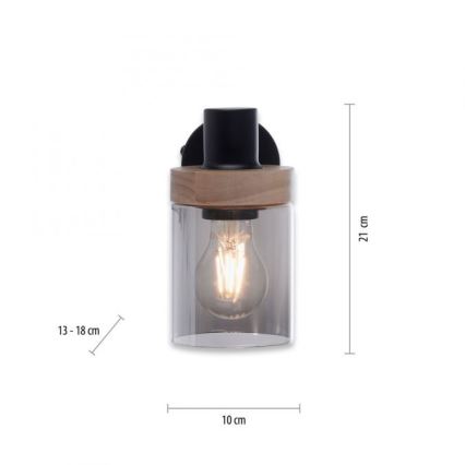 JUST LIGHT. 11311-18 - Настінний точковий світильник PASQUAL 1xE27/40W/230V чорний/каучукове дерево