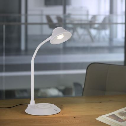 JUST LIGHT. 14414-16 - Диммируемая гибкая сенсорная настольная лампа с беспроводной зарядкой PUCKI LED/4,5W/230V, белая