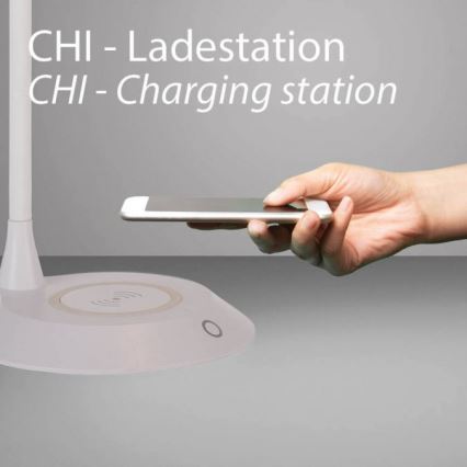 JUST LIGHT. 14414-16 - Диммируемая гибкая сенсорная настольная лампа с беспроводной зарядкой PUCKI LED/4,5W/230V, белая