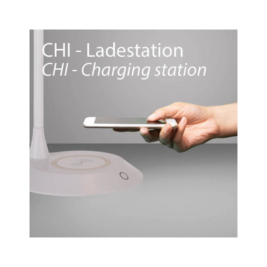 JUST LIGHT. 14414-16 - Диммируемая гибкая сенсорная настольная лампа с беспроводной зарядкой PUCKI LED/4,5W/230V, белая