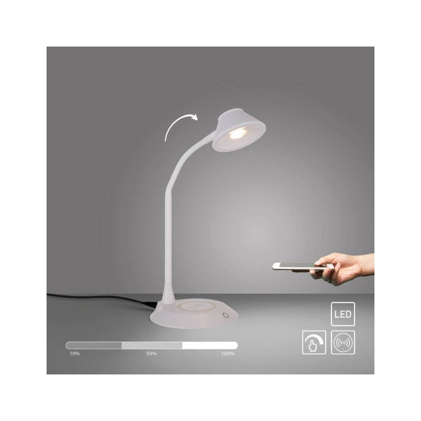 JUST LIGHT. 14414-16 - LED Диммована гнучка сенсорна настільна лампа з бездротовою зарядкою PUCKI LED/4,5W/230V біла