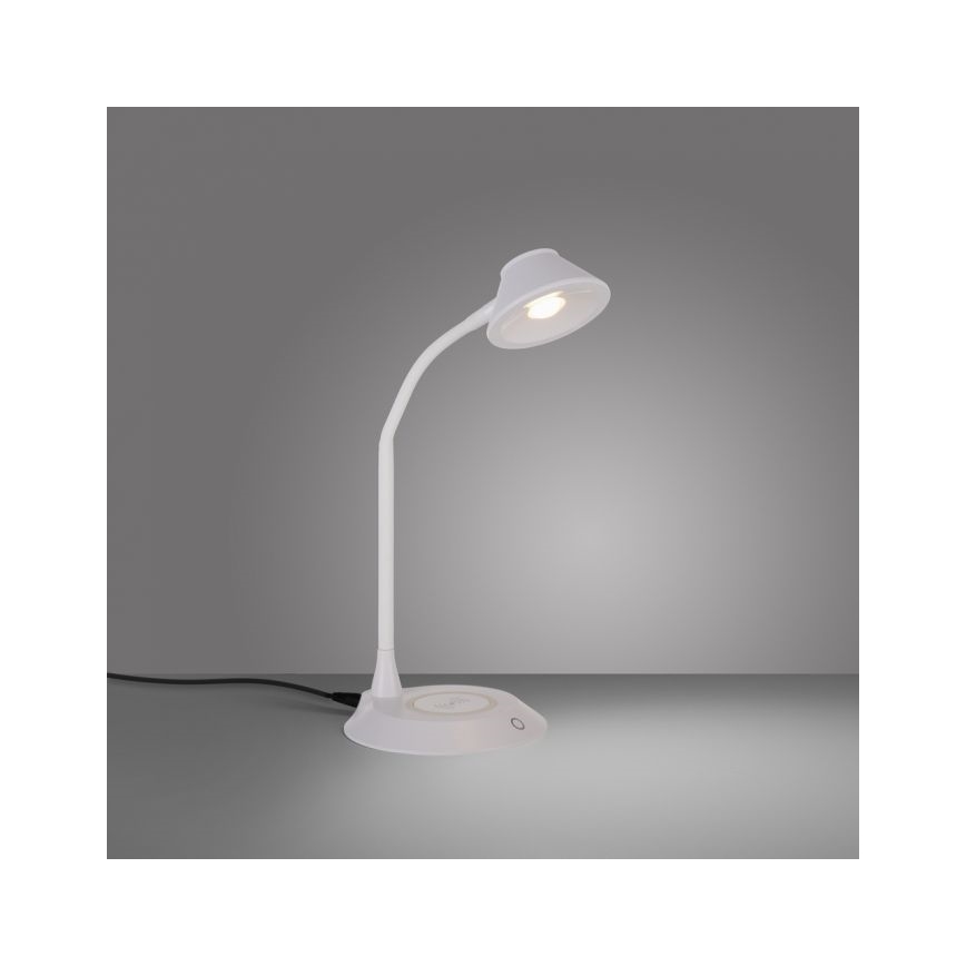 JUST LIGHT. 14414-16 - LED Диммована гнучка сенсорна настільна лампа з бездротовою зарядкою PUCKI LED/4,5W/230V біла