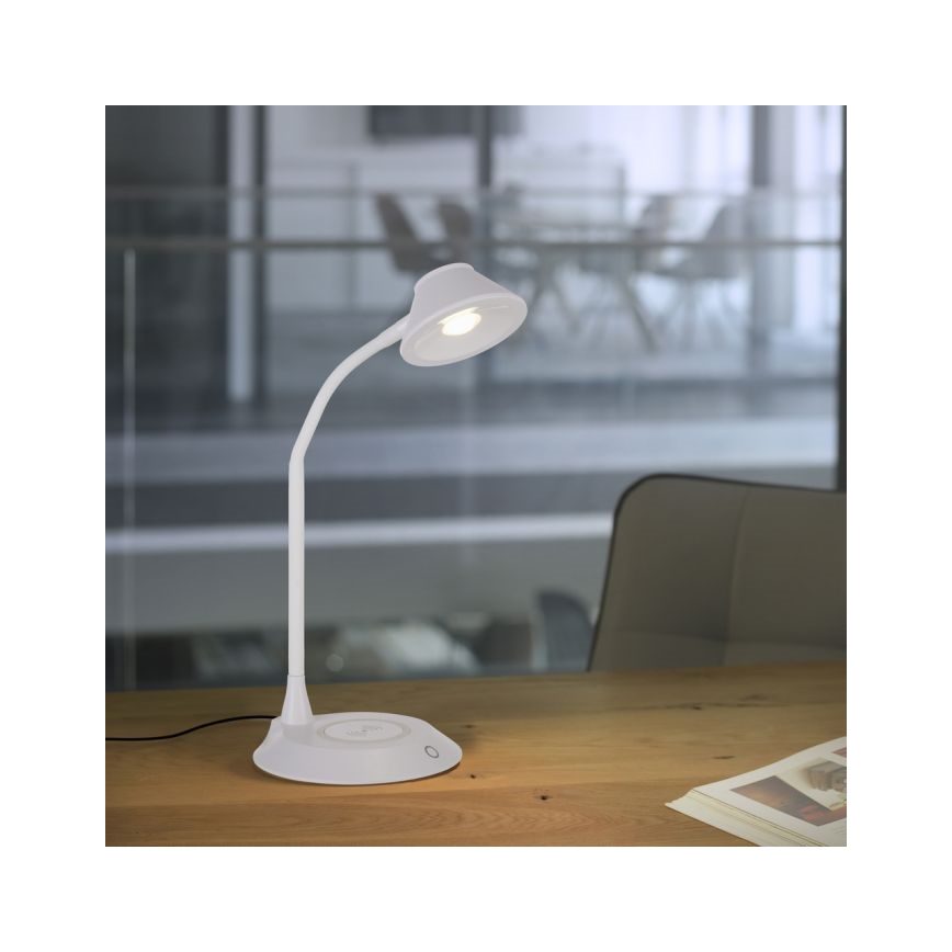 JUST LIGHT. 14414-16 - Светодиодная настольная лампа с затемнением и гибким сенсорным управлением, беспроводная зарядка PUCKI LED/4,5W/230V белая