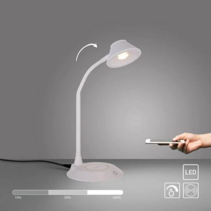 JUST LIGHT. 14414-16 - Светодиодная настольная лампа с затемнением и гибким сенсорным управлением, беспроводная зарядка PUCKI LED/4,5W/230V белая