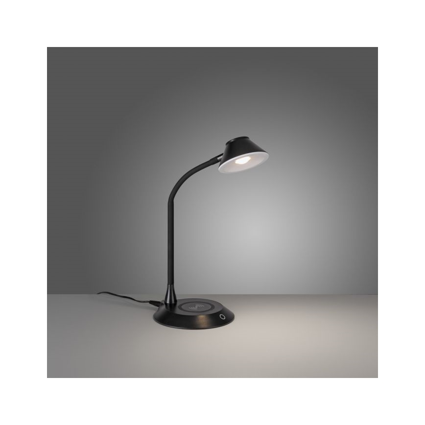 ДЖАСТ ЛАЙТ. 14414-18 - регульована світлодіодна гнучка сенсорна настільна лампа з бездротовою зарядкою ПУЦКІ ЛЕД/4,5 Вт/230 В чорна