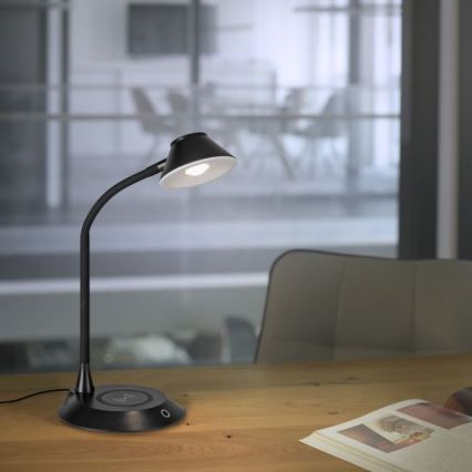 JUST LIGHT. 14414-18 - LED Диммувана гнучка сенсорна настільна лампа з бездротовою зарядкою PUCKI LED/4,5W/230V чорна