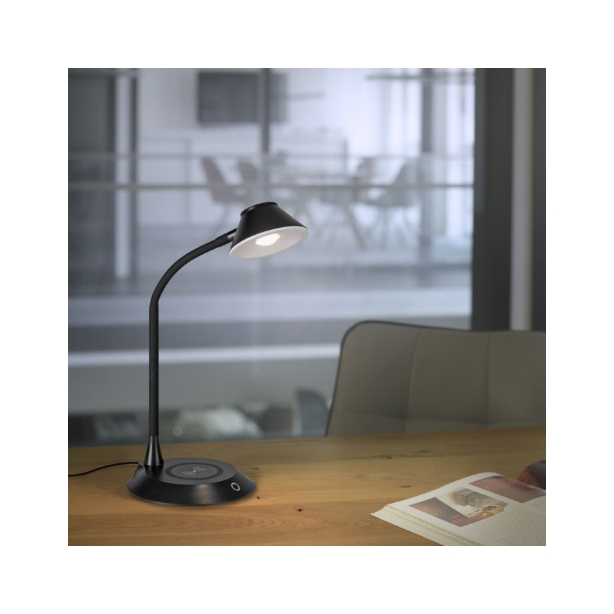 JUST LIGHT. 14414-18 - LED Диммувана гнучка сенсорна настільна лампа з бездротовою зарядкою PUCKI LED/4,5W/230V чорна