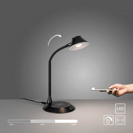 JUST LIGHT. 14414-18 - LED Диммувана гнучка сенсорна настільна лампа з бездротовою зарядкою PUCKI LED/4,5W/230V чорна