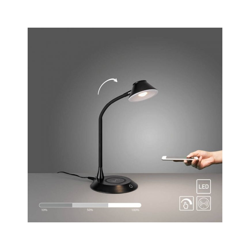 JUST LIGHT. 14414-18 - LED Диммувана гнучка сенсорна настільна лампа з бездротовою зарядкою PUCKI LED/4,5W/230V чорна