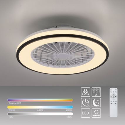 JUST LIGHT. 14447-18 - LED RGBW диммируемый потолочный вентилятор со светильником LENO LED/44Вт/230В 3000-6500K диаметр 48,6 см белый + пульт дистанционного управления