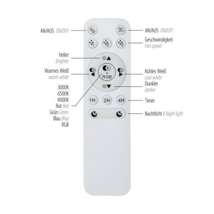 JUST LIGHT. 14447-18 - LED RGBW диммируемый потолочный вентилятор со светильником LENO LED/44Вт/230В 3000-6500K диаметр 48,6 см белый + пульт дистанционного управления