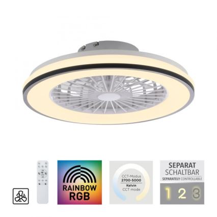 JUST LIGHT. 14447-18 - Светодиодный потолочный RGBW-вентилятор с регулированием яркости со светильником LENO LED/44W/230V 3000-6500K диаметр 48,6 см белый + дистанционное управление