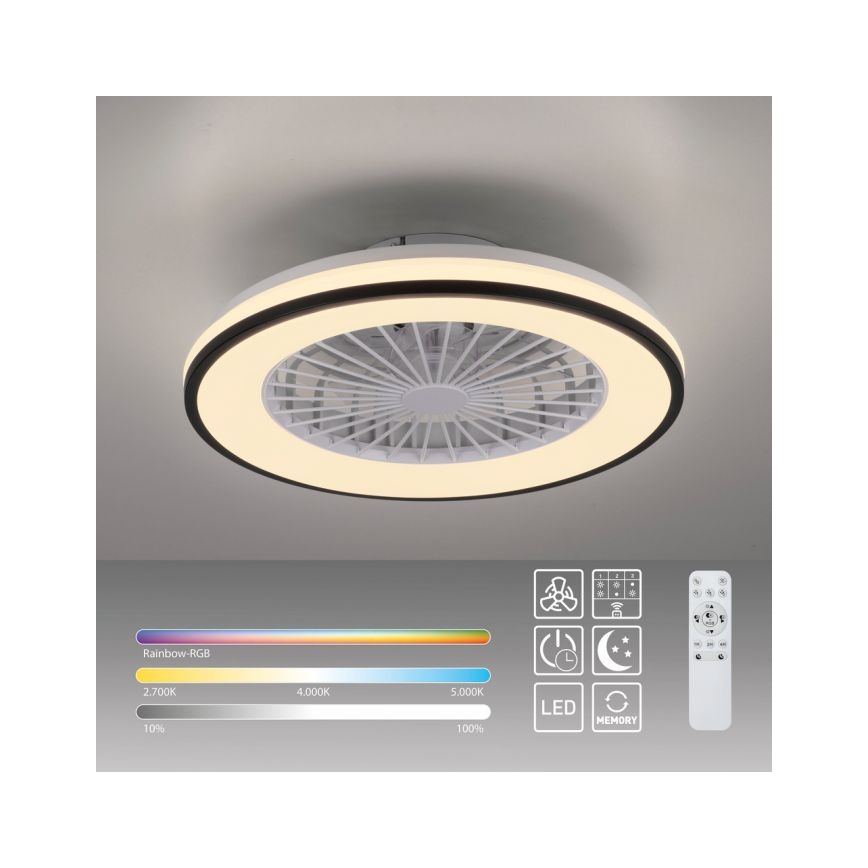 JUST LIGHT. 14447-18 - Світлодіодний RGBW димований стельовий вентилятор зі світлом LENO LED/44W/230V 3000-6500K діаметр 48,6 см білий + дистанційне керування