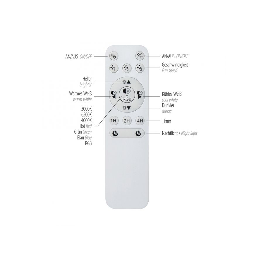JUST LIGHT. 14447-18 - Світлодіодний RGBW димований стельовий вентилятор зі світлом LENO LED/44W/230V 3000-6500K діаметр 48,6 см білий + дистанційне керування