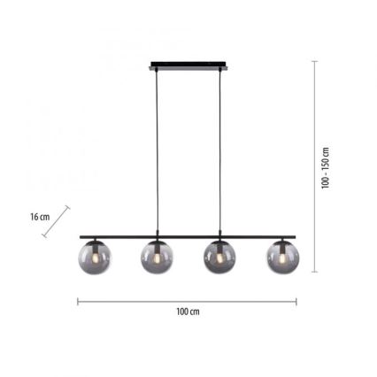 JUST LIGHT. 14604-18 - Підвісна люстра WIDOW 4xE14/25W/230V чорний