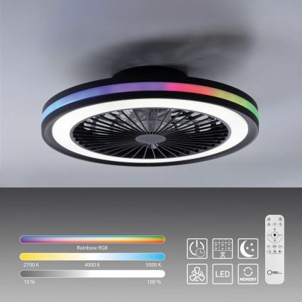JUST LIGHT. 14649-18 - Светодиодный потолочный RGBW-вентилятор с регулированием яркости со светильником BRANDON LED/36W/230V 2700-5000K диаметр 46,5 см черный + дистанционное управление