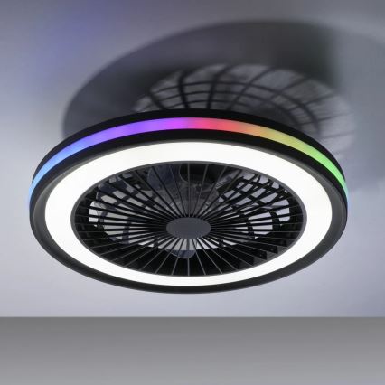 JUST LIGHT. 14649-18 - Светодиодный потолочный RGBW-вентилятор с регулированием яркости со светильником BRANDON LED/36W/230V 2700-5000K диаметр 46,5 см черный + дистанционное управление