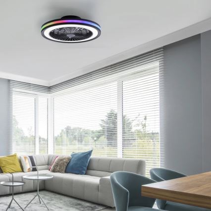 JUST LIGHT. 14649-18 - Світлодіодний RGBW димований стельовий вентилятор зі світлом BRANDON LED/36W/230V 2700-5000K діаметр 46,5 см чорний + дистанційне керування