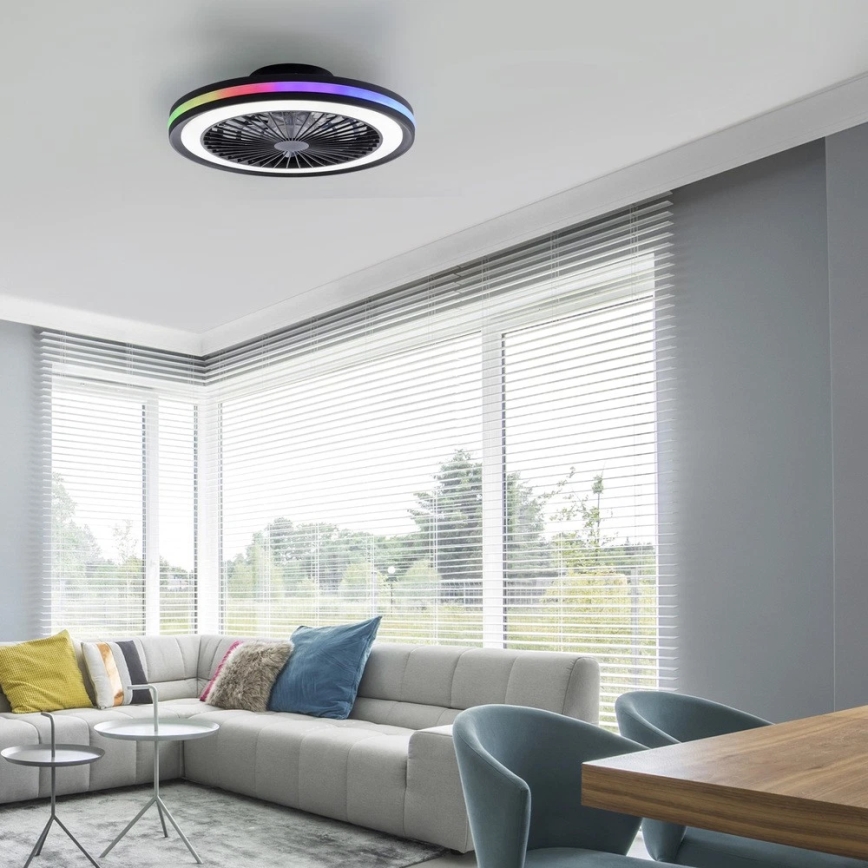 JUST LIGHT. 14649-18 - Світлодіодний RGBW димований стельовий вентилятор зі світлом BRANDON LED/36W/230V 2700-5000K діаметр 46,5 см чорний + дистанційне керування