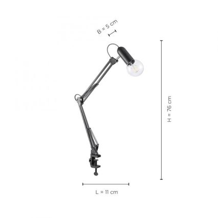 JUST LIGHT. 14773-18 - Настільна лампа з затискачем TURN ME 1xE27/60W/230V чорний