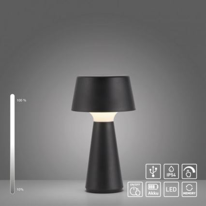 JUST LIGHT. 19260-18 - Світлодіодний димований сенсорний вуличний світильник ABERA LED/3W/3,7V 2000 mAh USB IP54 чорний