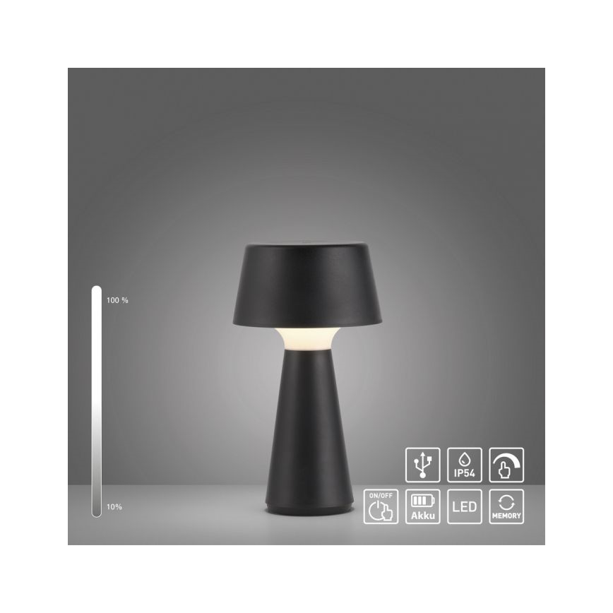 JUST LIGHT. 19260-18 - Світлодіодний димований сенсорний вуличний світильник ABERA LED/3W/3,7V 2000 mAh USB IP54 чорний