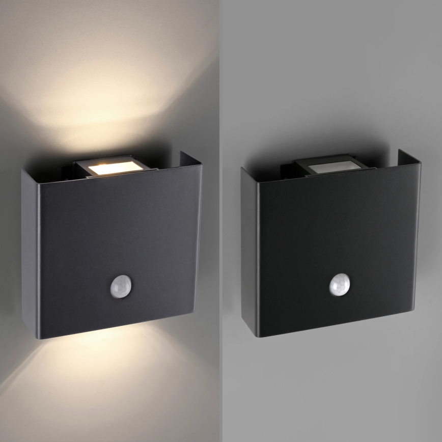 JUST LIGHT. 19471-18 - Уличный светодиодный настенный светильник с датчиком AMIN 2xLED/1,25W/3,7V 4400mAh IP44 черный