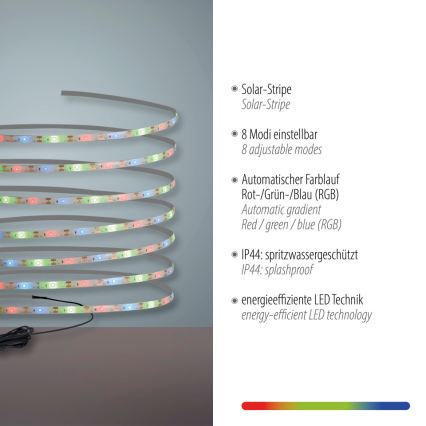 JUST LIGHT. 19971-18 - RGB LED солнечная лента TEANIA, 3,7 В, 5 м, 1200 мА·ч, IP44, черная