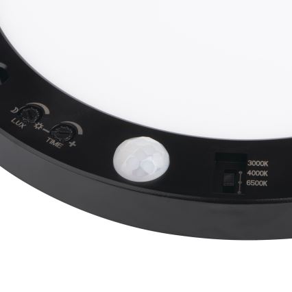 LED Стельовий/вбудований світильник з датчиком руху 2в1 ERGA LED/17W/230V 3000/4000/6500K чорний