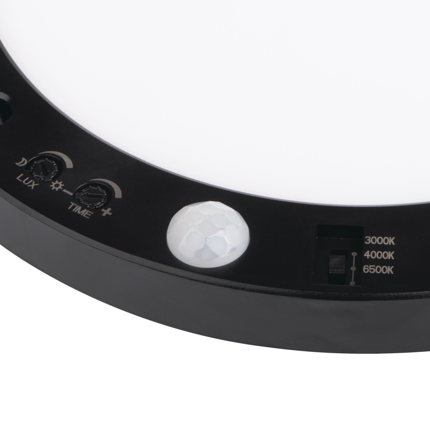 LED Стельовий/вбудований світильник з датчиком руху 2в1 ERGA LED/17W/230V 3000/4000/6500K чорний