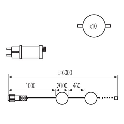Вулична декоративна LED гірлянда ГІРЛЯНДА STONO 10xLED/10W/230V 6 м IP67