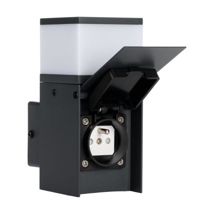 Уличный настенный светильник с розеткой DASTEN 1xG9/11W/230V IP44 черный